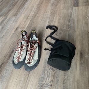 Climbing Shoes and Chalk Bag